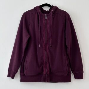 Eddie Bauer Burgundy Purple Sherpa Lined Hoodie Zip Up Sweatshirt Jacket